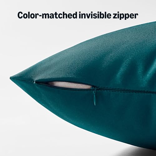 Amazon Basics 4-Piece Outdoor Decorative Throw Pillow Covers, Water Resistant All-Weather Pillow Protectors for The Garden, Patio, Balcony, Couch and Sofa, 18 x 18 Inches, Teal
