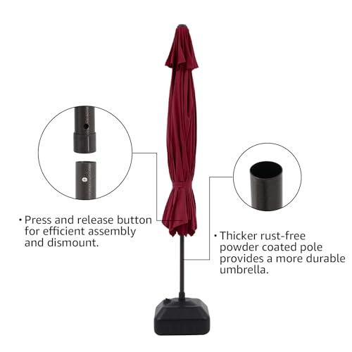 COBANA 11' Patio Umbrella, Outdoor Table Market Large Umbrella with 8 Steel Ribs and Crank, Dark Red