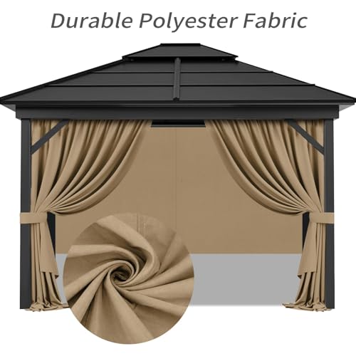 Gazebo Privacy Curtains with Zipper 4-Panels Side Wall Universal Replacement for Patio, Outdoor Canopy, Garden and Backyard (Curtain Only) (Khaki, 10'x12')