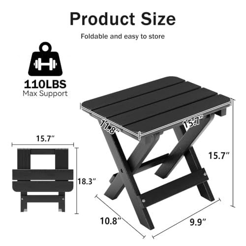 Polyhouz Folding Outdoor Side Table,Small HDPE Patio Table,All-Weather Compact Portable End Table for Patio,Porch,Pool,Black,11.8" D x 15.7" W x 15.7" H