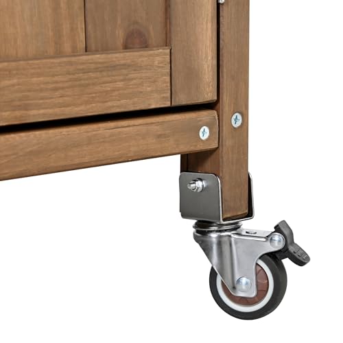 Christopher Knight Home Edsel Outdoor Bar Cart with Stainless Steel Top and Lockable Wheels, Solid Wood Outdoor Storage Cabinet, Kitchen Island Serving Cart for Poolside, Garden, Natural Brown+Silver