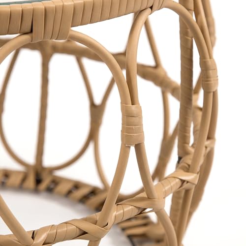 Furniture of America Ysar Boho Rattan Round Coffee Table Outdoor with 5mm Tempered Glass Top, All-Weather and Rust Resistant Patio Furniture