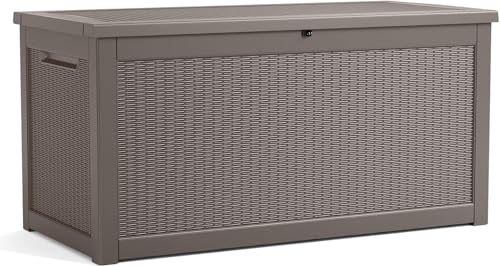 TARKARI 320 Gallon Lockable Resin Deck Box, Waterproof & UV-Resistant Outdoor Storage Box for Outdoor Cushion Storage, Garden Tools & Pool Accessories Storage, Gray