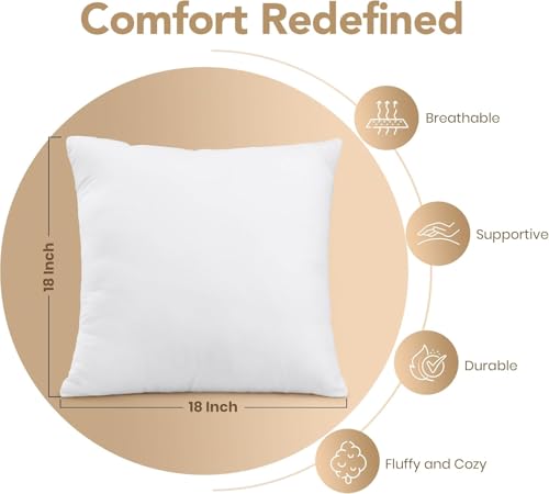 Utopia Bedding Outdoor Pillow Inserts 18 x 18 Inches (Pack of 2, White), Water Resistant Garden Throw Pillows for Patio and Porch Furniture
