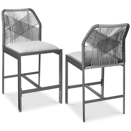 Best Choice Products Indoor Outdoor Counter Height Bar Stools Set of 2, Armless Kitchen Counter Stools w/Back and Footrest