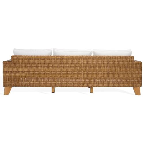 SAFAVIEH Couture Outdoor - Margarita Wicker Sofa - Brown & White - Performance Linen & Aluminum Frame - Ideal for Patio, Deck, Porch, Backyard, 94.5"W x 33.5"D x 27.2"H (CPT2102A)