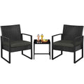 Yaheetech 3 Pieces Rattan Bistro Set, Indoor/Outdoor Wicker Patio Modern Conversation Furniture, 2 Chairs & Tempered Glass Coffee Table for Garden, Balcony, Backyard, Poolside, Black/Gray