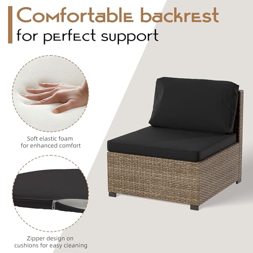 LHBcraft 7 Pieces Outdoor Furniture Set, Wicker Furniture Patio Conversation Sets with Tea Table and Thickened Black Cushions, Outdoor Patio Sectional Sofa for Garden, Poolside, Backyard