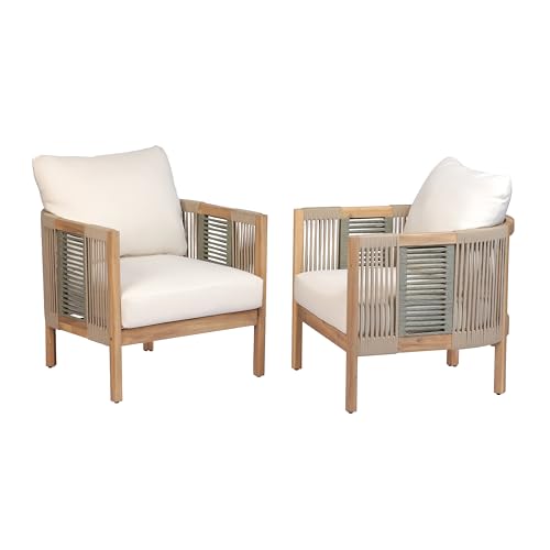 Christopher Knight Home 5-Piece Acacia Wood Patio Furniture Set with Coffee Table, 7 Seater Outdoor Conversation Sofa Set, Patio Sectional Chat Set for Backyard Balcony, Teak+ Beige