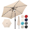 FLAME&SHADE 10ft Solar Outdoor Umbrella - 24 LED Lighted Patio Umbrella with Centre Surround Light, Table Umbrellas with Tilt & Crank for Pool, Porch, Garden, Deck, Backyard UV Protection (Beige)