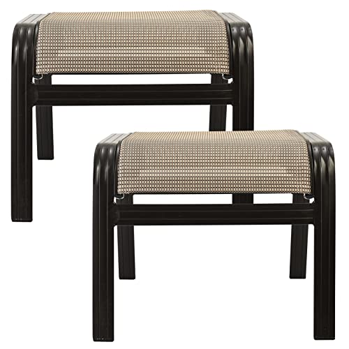 Deugold Outdoor Patio Ottoman Seat Textilene Portable Metal Footstool Portable Footrest Patio Chairs 2 Set Beige