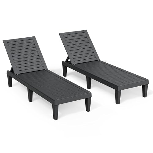 Outdoor Chaise Lounge Chair Set of 2,Lightweight Patio Chairs,Waterproof Lawn Chairs Lounge Outdoor,5-Positions Adjustable Pool Lounge Chair for Garden Beach Patio Poolside and Deck,Striped Black