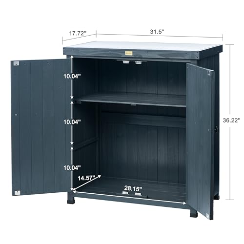 HABAU Outdoor Storage Cabinets Weatherproof for Patio, Garden Work Bench with Shelves & Metal Tabletop, Wooden Potting Table Workstation