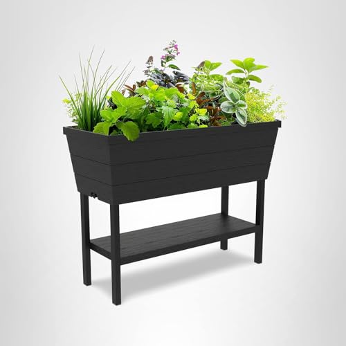 Keter Urban Bloomer 12.7 Gallon Raised Garden Bed and Outdoor Herb Garden Planter with Self Watering Gauge and Drainage Plug, Dark Grey