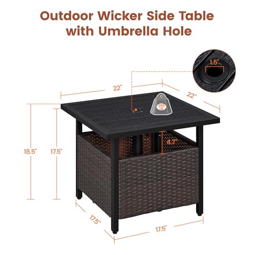 Yaheetech Outdoor Patio Side Table with 1.5" Umbrella Hole, PE Rattan Umbrella Stand, All Weather Wicker Bistro Coffee Table for Garden, Poolside, Deck, Black