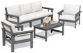 SERWALL HDPE Patio Conversation Set, 6-piece Sectional Outdoor Furniture Set, All Weather Outdoor Couch Set Patio Furniture Set for Deck, Lawn, Grey Frame with Khaki Cushion