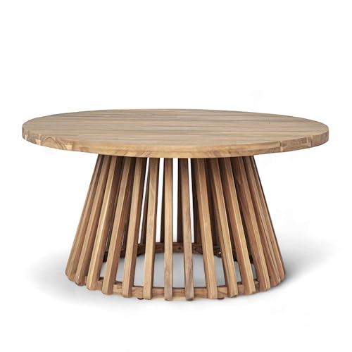 Merax Patio Outdoor Acacia Wood Round Coffee Table for Backyard, Lawn, Balcony Light Teak
