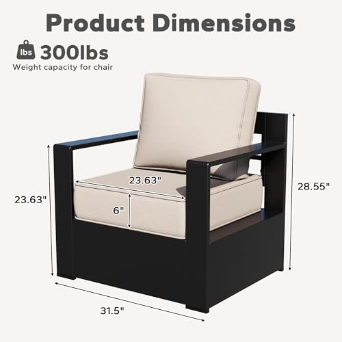 Qsoer Outdoor Aluminum Furniture, Patio Chairs with 6" Thick Removable Cushions, All-Weather Metal Frame, Deep Setting for Garden, Poolside and Porch