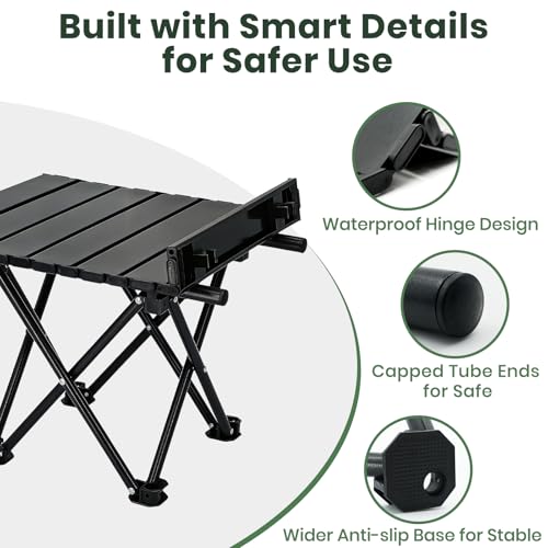 hediya 2 Pack Portable Camping Table Foldable, Ultralight Small Folding Beach Table with Carry Bag for Outdoor Travel, Beach, Camp, Picnic, BBQ, Cooking, Festival, Boat, Home Use (Black-S)
