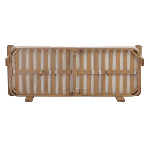 Christopher Knight Home Zunzi 8-Seater Patio Furniture Set with Removable Cushion, 5 Piece Outdoor Acacia Wood Conversation Set, Wooden Outdoor Sectional Sofa Set with Coffee Table, Cream+Light Teak