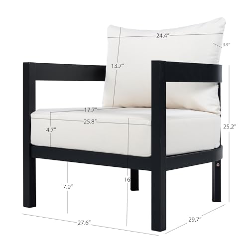 Christopher Knight Home Lula Aluminum Lounge Chair Outdoor Set of 2 with Removable Cushion, Metal Frame Patio Accent Chair, Patio Garden Comfy Reading Chair, Beige+Black