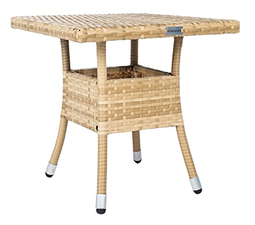 SAFAVIEH Outdoor - Edna 3-Piece Lounge Set - Natural & White - Steel Frame & Faux Rattan with Cushion - Wingback Tropical French Design - Ideal for Patio, Deck, Porch, Backyard (PAT7719D)