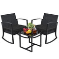 Greesum 3 Pieces Outdoor Furniture Set Patio Bistro Rocking Chairs with Glass Coffee Table for Pool Beach Backyard Balcony Porch Deck Garden, Dark Black