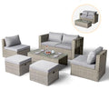 VINGLI 6 Pieces Wicker Patio Furniture Set, Outdoor Sectional Furniture Patio Conversation Set Space-Saving Design with Ottomans and Coffee Table for Garden,Poolside, Backyard(Grey)