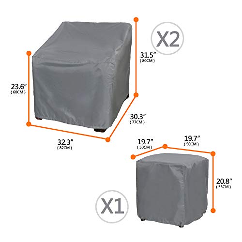 Baner Garden Patio Furniture Covers,Outdoor Furniture Cover Waterproof,Patio Furniture Set Covers for 3 Piece Outdoor Bistro,Patio Sofa Covers Set for 2 Chairs and Coffee Table,Grey