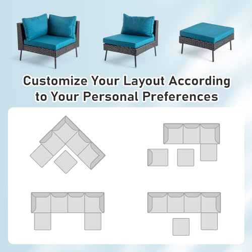VINGLI 6-Piece Patio Furniture Set, All-Weather Wicker Outdoor Sectional Sofa with Thick Cushions, Hand-Woven Rattan Conversation Set for Garden & Backyard (Black)