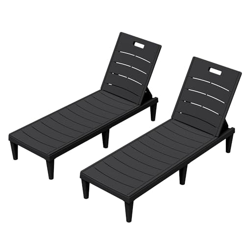 Greesum Outdoor Chaise Lounge Chairs Set of 2 with 5-Position Adjustable Backrest, Waterproof PP Sun Loungers for Garden Pool Beach Patio Deck Sunbathing, Black