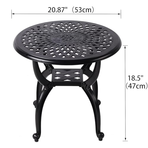 WILOUNGE Cast Aluminum Outdoor Side Table,Small Patio Table,Outdoor Coffee Tables for Patio,Garden,Balcony, for All Weather (Black, Round)