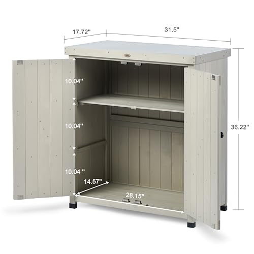 HABAU Outdoor Storage Cabinets Weatherproof for Patio, Garden Work Bench with Shelves & Metal Tabletop, Wooden Potting Table Workstation
