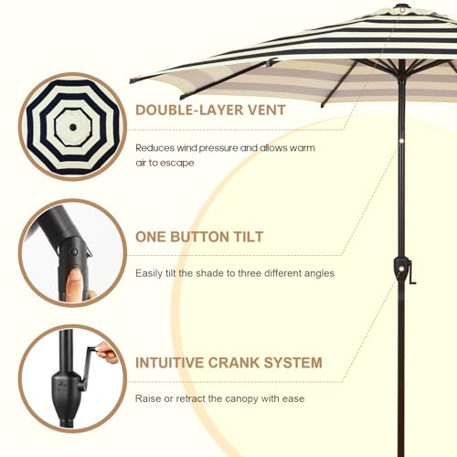 Abba Patio 9FT Lyon Outdoor Patio Umbrella Outdoor Table Umbrella with Push Button Tilt and Crank Market Umbrella 8 Sturdy Ribs UV Protection Waterproof for Garden Deck Backyard Pool, Black & Ivory