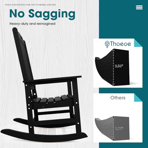 THOEOE Oversized Rocking Chair, Outdoor Rocking Chair for Adults, All Weather Resistant Porch Rocker for Lawn Garden, Black