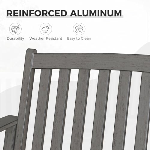 Grand patio Farmhouse Outdoor Bench, Garden Benches with Anti-Rust Aluminum, Faux Wood Grain Finish Frame Patio Bench for Front Porch, Weathered Gray