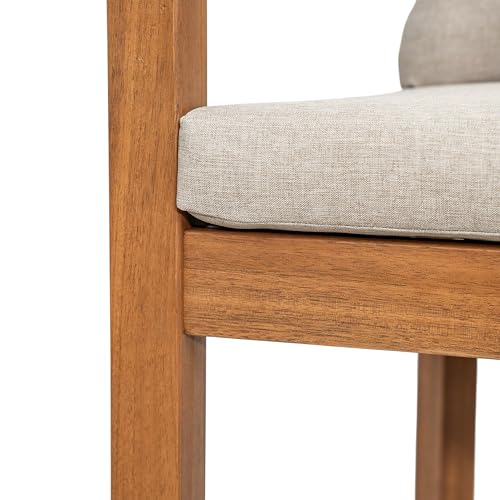 Christopher Knight Home Kuart Acacia Wood Outdoor Bar Stool Set of 2 with Cushion, Patio Armchair Set for Bar Table, Wooden Counter Height Patio Bar Stool with Footrest, Teak+Beige