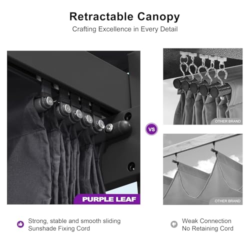 PURPLE LEAF 10' x 13' Aluminum Outdoor Pergola Wind-Resistant Retractable Pergola with Double Sun Shade Canopy Heavy-Duty Metal Pergola for Patios Backyard Deck Garden, Grey