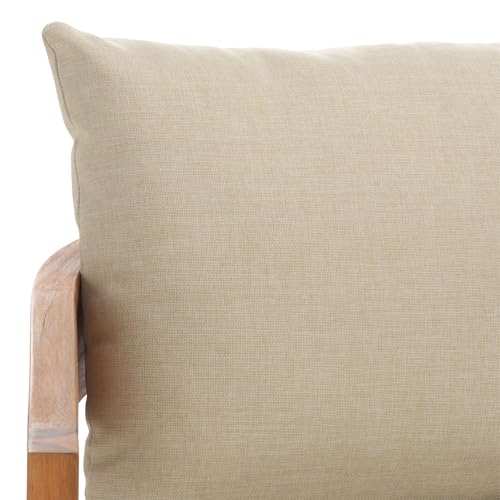 SAFAVIEH Outdoor - Kento 3-Seat Sofa - Natural & Taupe - Solid Wood with Cushion - Modern Slatted Round-Frame Design - Ideal for Patio, Deck, Porch, Backyard, 16" Seat Height (PAT7098A)