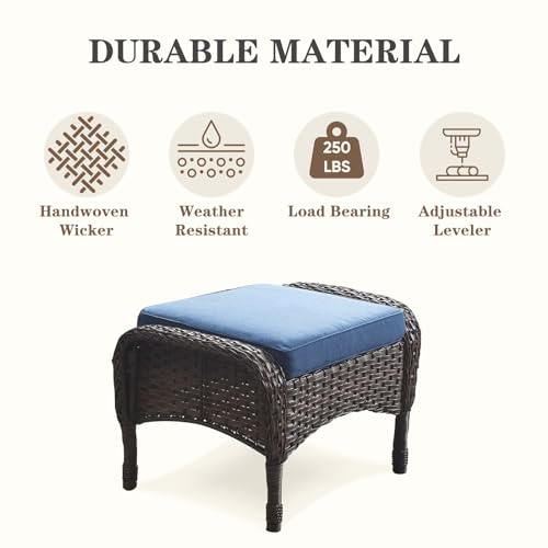 Belord Outdoor Ottomans for Patio Foot Rest - 25 Inch PE Wicker Foot Stool Set of 2 with Removable Cushions for Patio Furniture Sets,All Weather Rattan Ottoman for Balcony Deck Backyard Brown