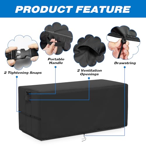 Kingling Deck Box Cover, Outdoor Storage Box Cover for Keter 165 Gallon Deck Box, Waterproof Outside Storage Bench Deck Boxes Covers Black (62" L x 30" W x 28" H inch)