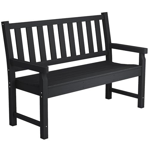 Outsunny Outdoor Bench, 49" All-Weather HDPE Garden Bench, 2-Person Patio Loveseat with 528 lbs Capacity, Curved Seat for Backyard, Park, Porch, Lawn, Park, Black
