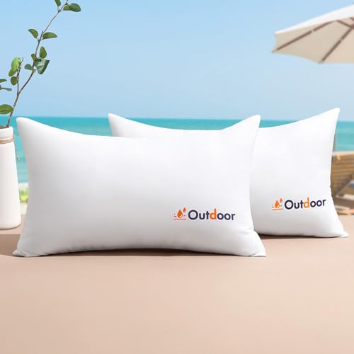 MIULEE Pack of 2 12x20 Outdoor Waterproof Throw Pillow Inserts, Decorative Water-Resistant Pillow Cushion for Patio Garden