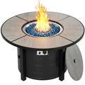 TLGREEN Propane Fire Pit Table 42 Inch Round – 50,000 BTU Outdoor Fire Pit with Lid, Converts to Patio Coffee Table, Certified, Includes Waterproof Cover & Blue Fire Glass(Grey)