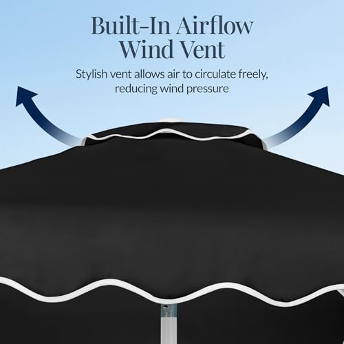 Best Choice Products 7.5ft Patio Market Umbrella with Wavy Trim, UV-Fade-Resistant 210g Canopy, Crank & Tilt, Wind Vent, Heavy-Duty Frame - Black