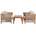 SAFAVIEH Outdoor Collection Roya Natural/Taupe Solid Wood 4-Piece Conversation Set