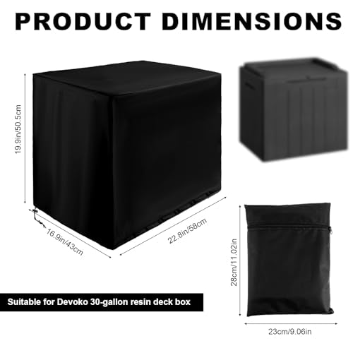 Fukaisu Cover for Devoko 30-Gallon Outdoor Deck Storage Box, 22.8x19.9x16.9in/58x50.5x43cm Waterproof & Reusable Patio Outdside Deck Tool Box Cover with Drawstring Design