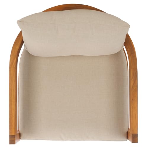 SAFAVIEH Outdoor Patio Furniture Collection - Kento Natural Wood Arm Chair Set of 2 with Taupe Cushions, Wide & Deep Comfortable Seating, Modern Design (PAT7097A)