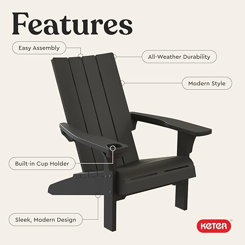 Keter Modern Adirondack Chair – Made in the USA, Weather‑Resistant Resin Outdoor Patio Chair, Sleek Contemporary Design, Durable All‑Weather Seating for Deck, Lawn & Backyard – Graphite