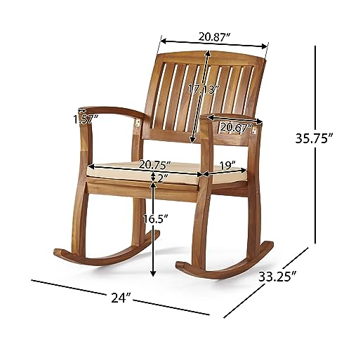 Christopher Knight Home Selma Acacia Rocking Chair with Cushion, Teak Finish
